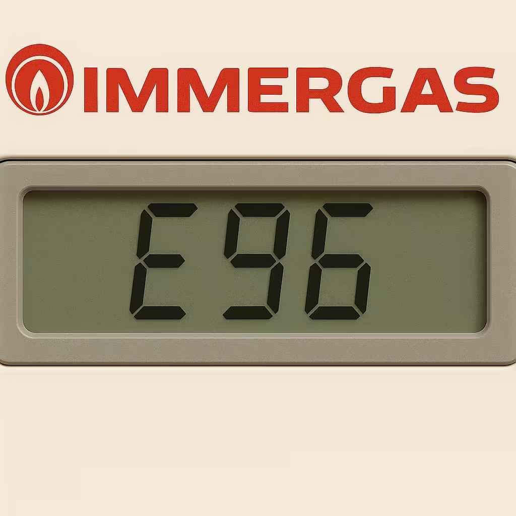 Display di una caldaia Immergas con il codice errore E96: fumisteria ostruita