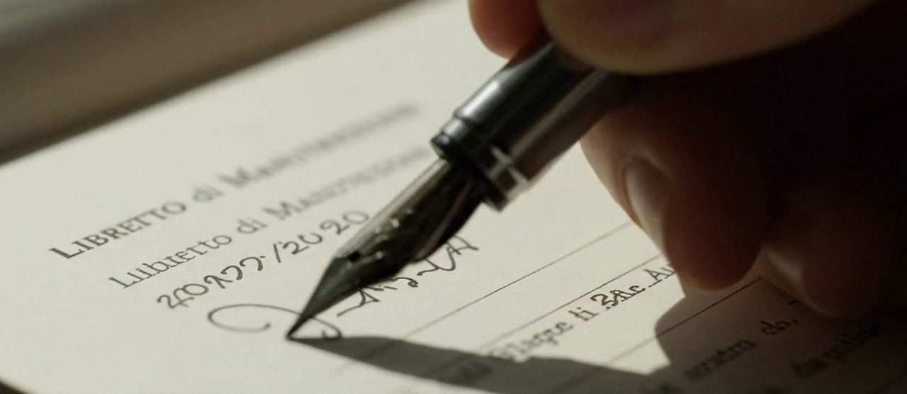Firma sul libretto dell'impianto dopo l'intervento, per la dichiarazione di conformità di una caldaia Junkers a Bardolino