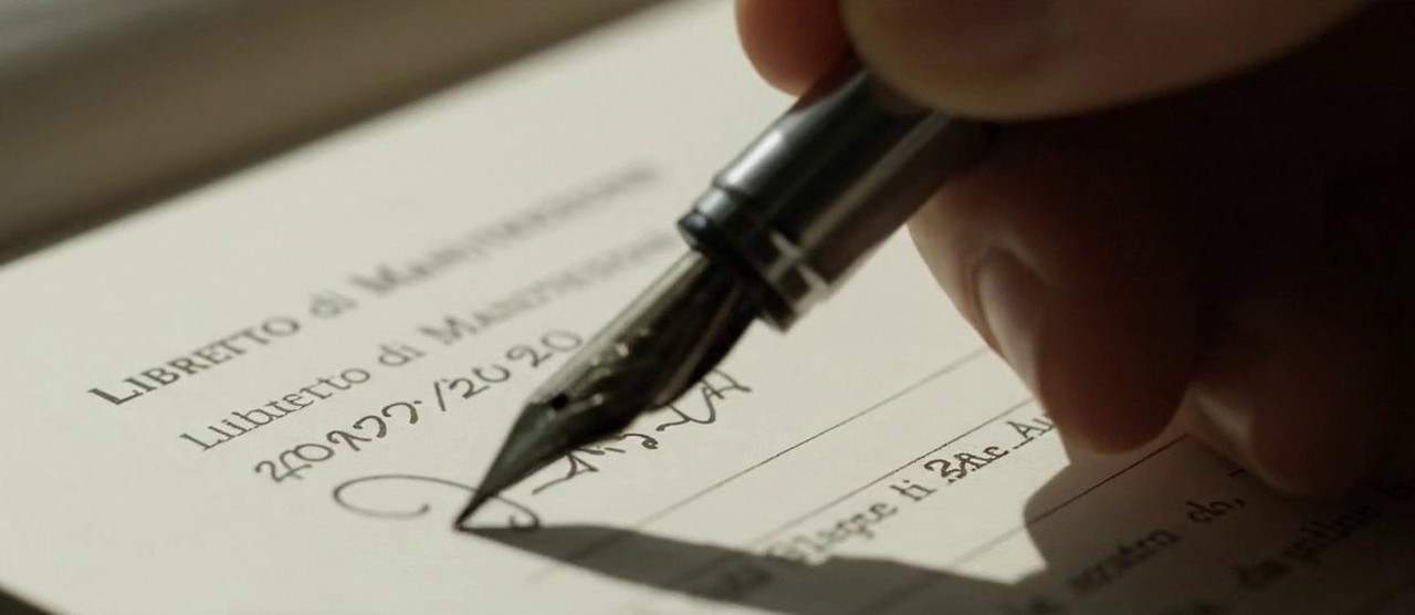Firma sul libretto dell'impianto dopo l'intervento, per la dichiarazione di conformità di una caldaia Junkers a Sona