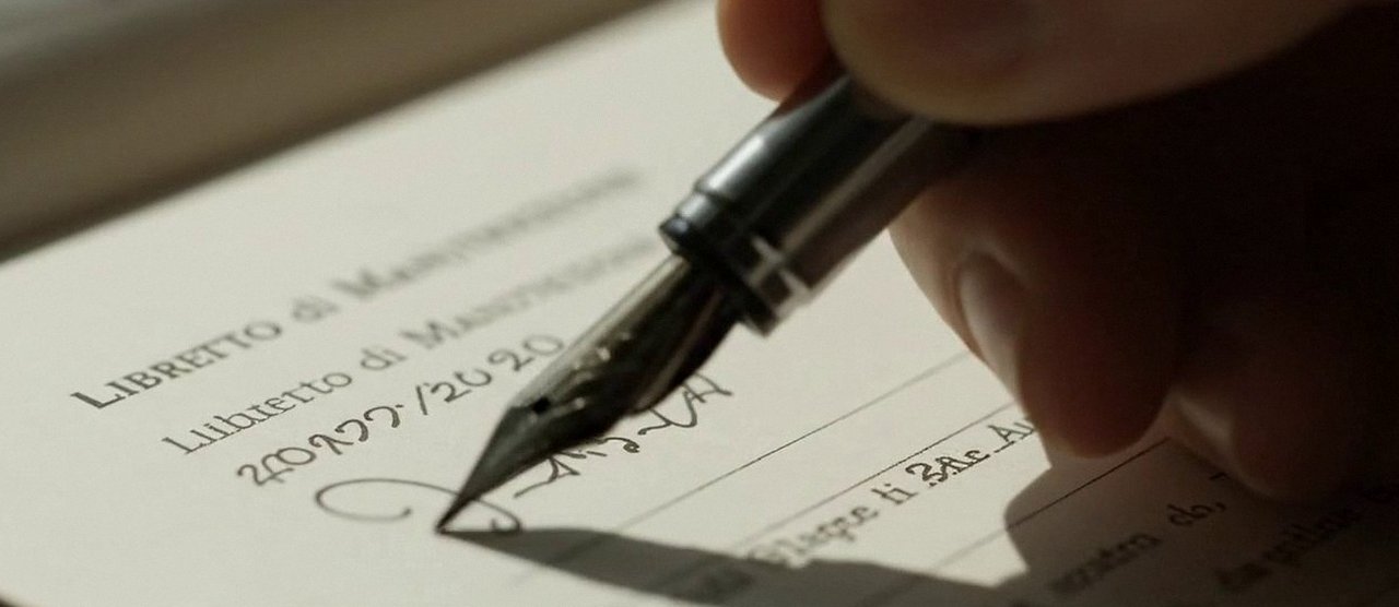 Firma sul libretto dell'impianto dopo l'intervento, durante la manutenzione di una caldaia Junkers a Bardolino