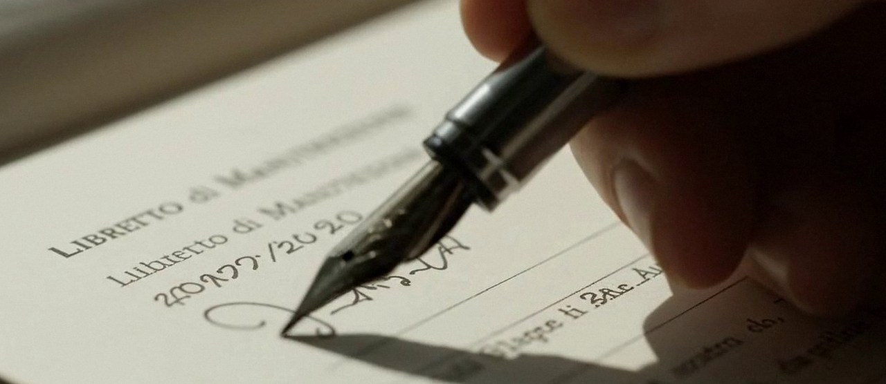 Firma sul libretto dell'impianto dopo l'intervento, durante la manutenzione di una caldaia Junkers a Bovolone