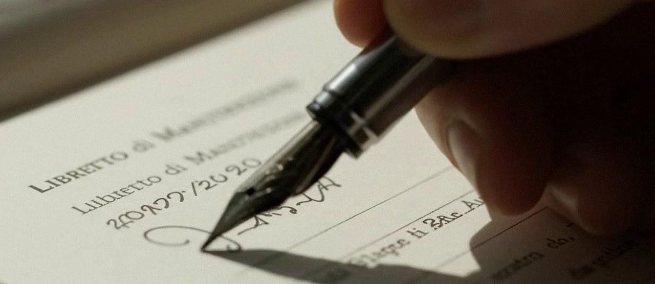 Firma sul libretto dell'impianto dopo l'intervento, durante la manutenzione di una caldaia Junkers a Cerea