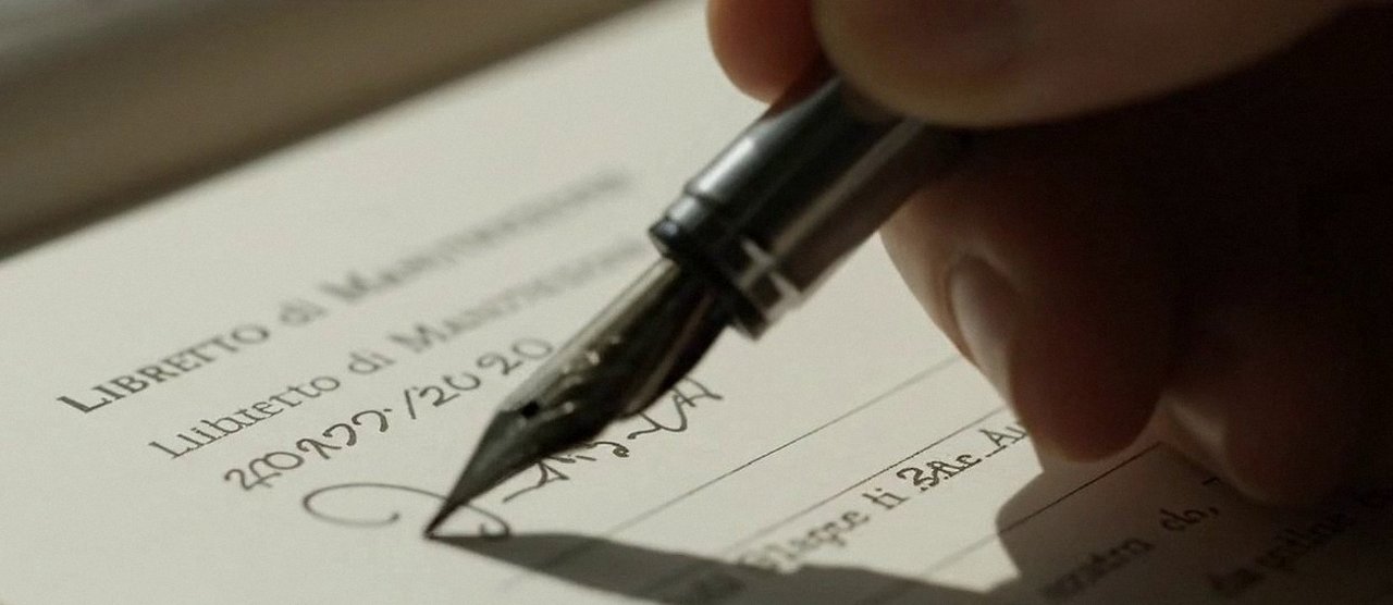 Firma sul libretto dell'impianto dopo l'intervento, durante la manutenzione di una caldaia Junkers a Isola della Scala