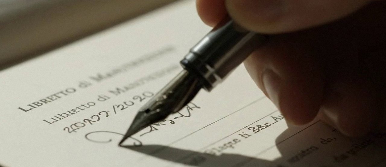 Manutenzione caldaia Junkers a Peschiera del Garda Firma sul libretto dell'impianto dopo l'intervento, durante la manutenzione di una caldaia Junkers a Peschiera del Garda