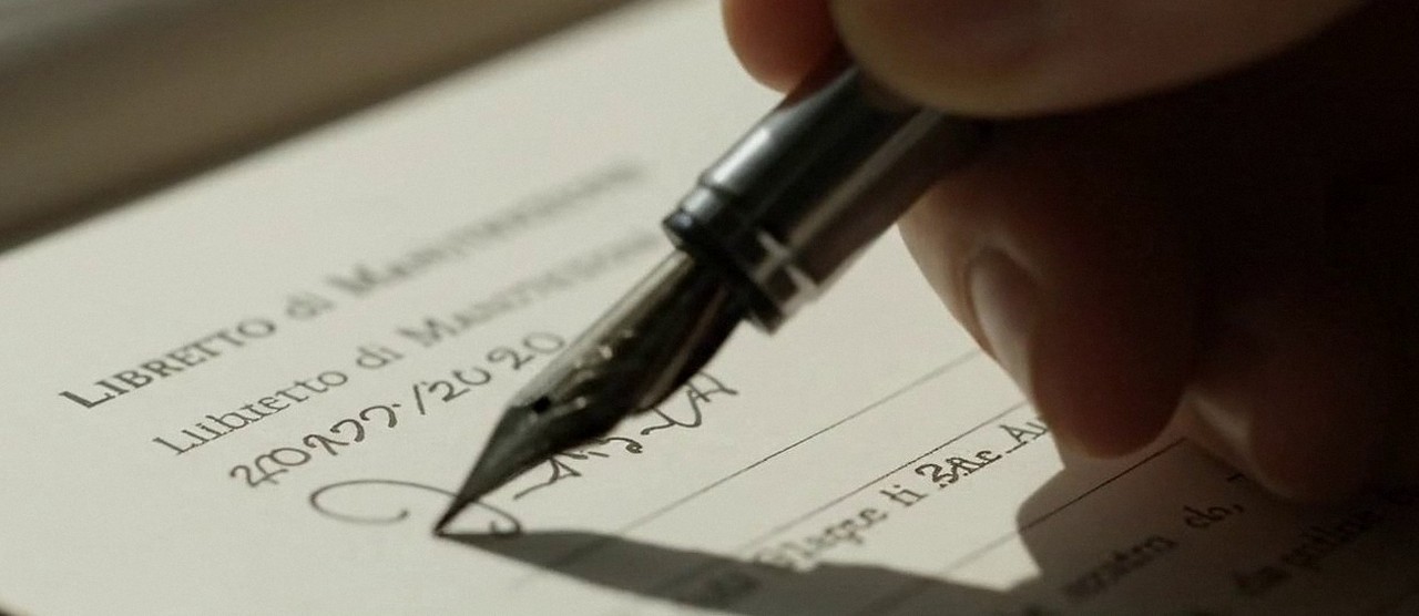Firma sul libretto dell'impianto dopo l'intervento, durante la manutenzione di una caldaia Junkers a San Pietro in Cariano