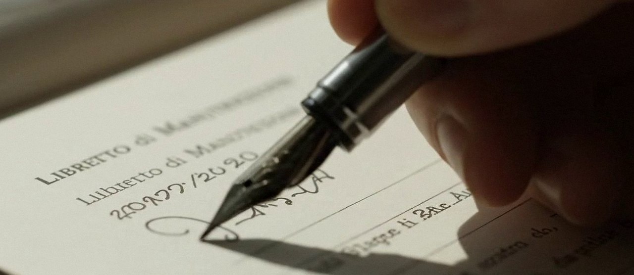 Firma sul libretto dell'impianto dopo l'intervento, durante la manutenzione di una caldaia Junkers a Sommacampagna