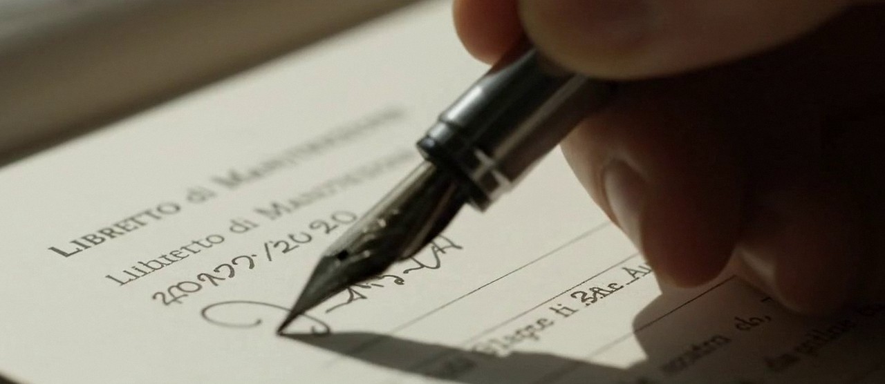 Firma sul libretto dell'impianto dopo l'intervento, durante la manutenzione di una caldaia Junkers a Sona