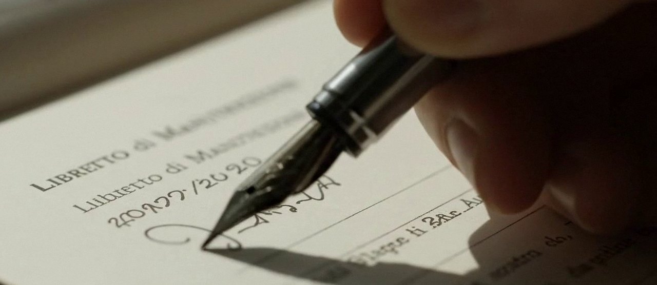 Firma sul libretto dell'impianto dopo l'intervento, durante la manutenzione di una caldaia Junkers a Torri del Benaco