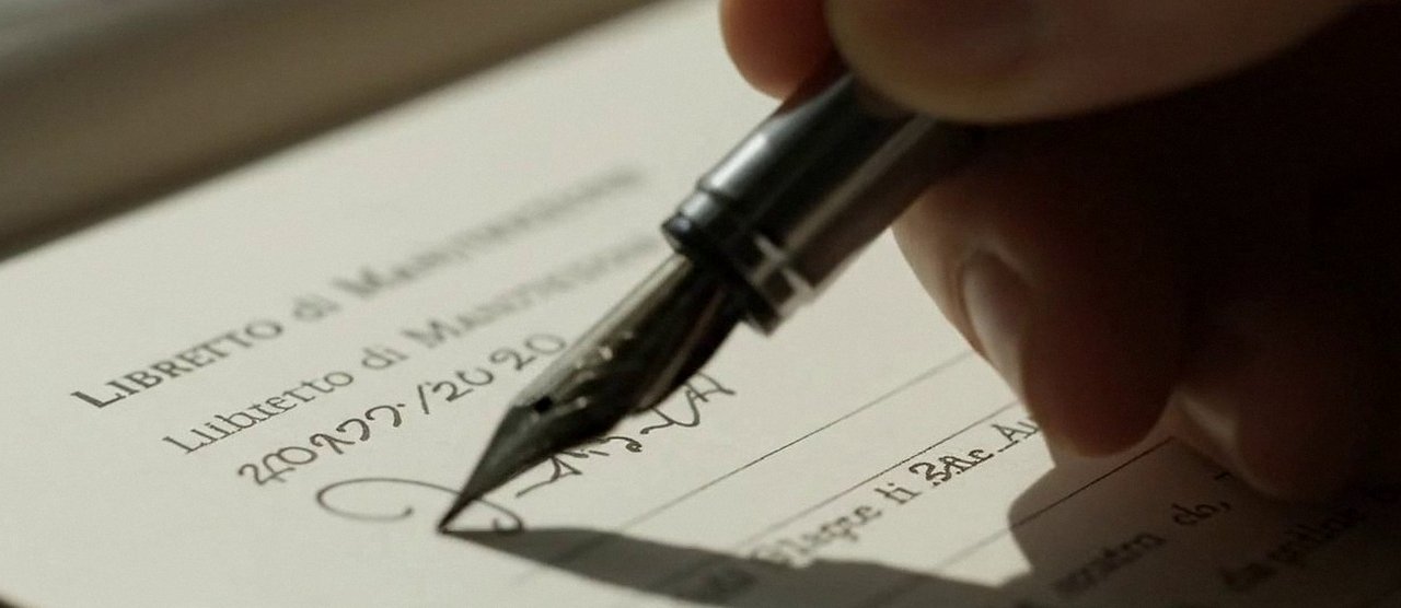 Firma sul libretto dell'impianto dopo l'intervento, durante la manutenzione di una caldaia Junkers a Zevio