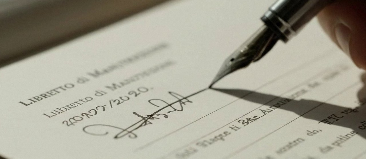 Firma sul libretto dell'impianto dopo l'intervento, durante la manutenzione di una caldaia Ocean a Grezzana