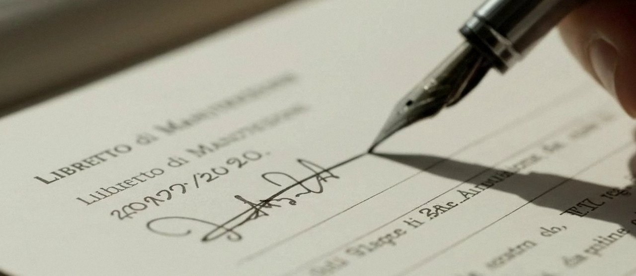 Firma sul libretto dell'impianto dopo l'intervento, durante la manutenzione di una caldaia Ocean a Lazise