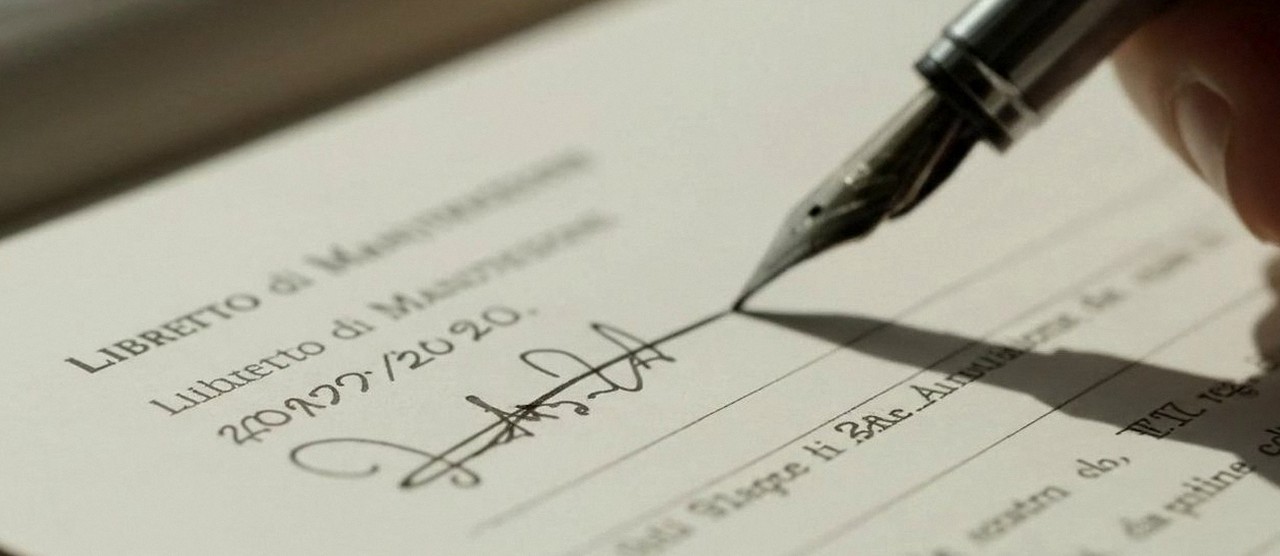 Firma sul libretto dell'impianto dopo l'intervento, durante la manutenzione di una caldaia Ocean a Nogara