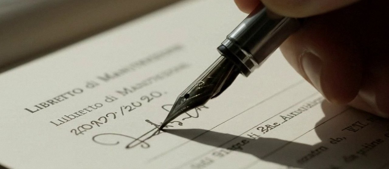 Firma sul libretto dell'impianto dopo l'intervento, per la dichiarazione di conformità di una caldaia Riello a Malcesine