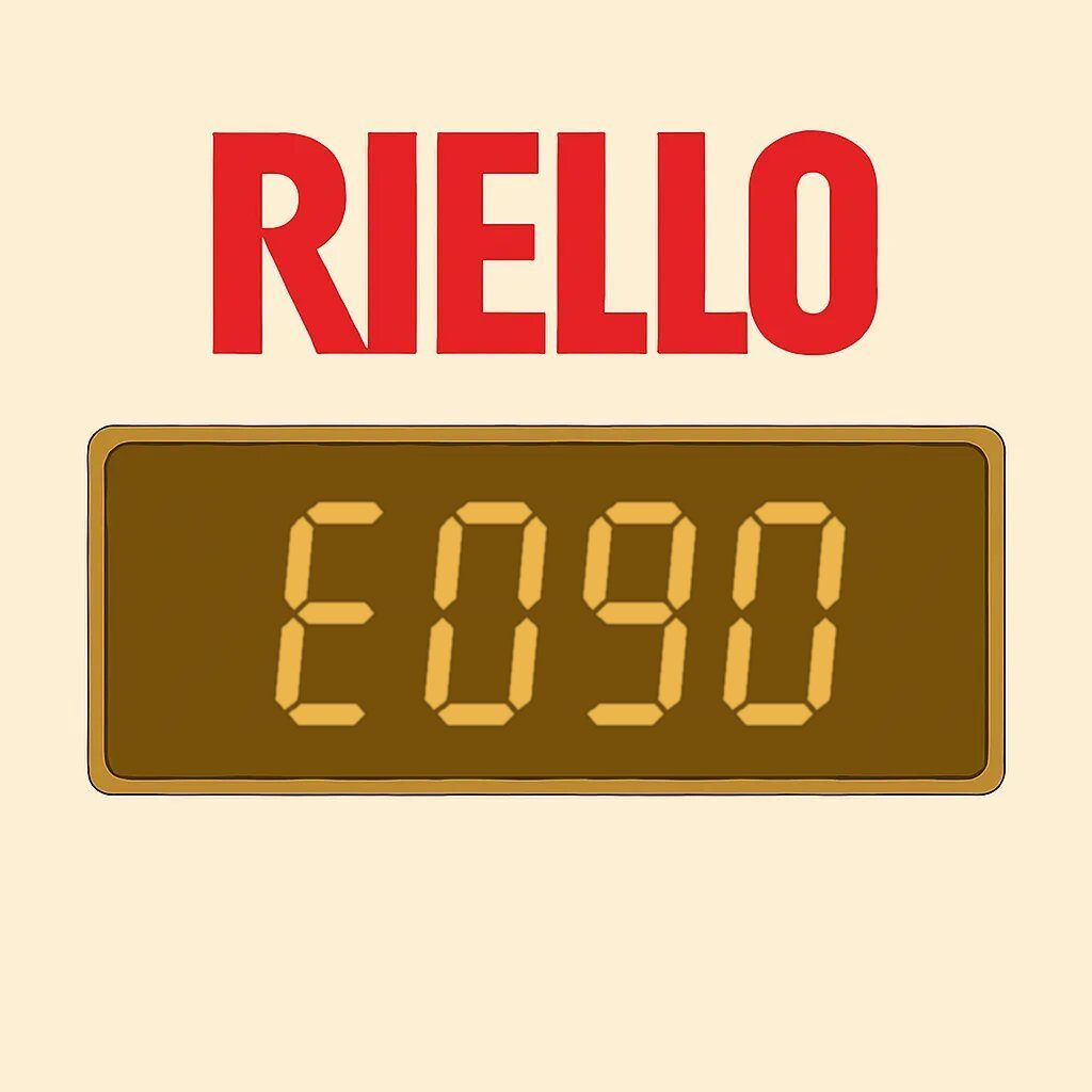 Display di una caldaia Riello con il codice errore E090: sonda fumi