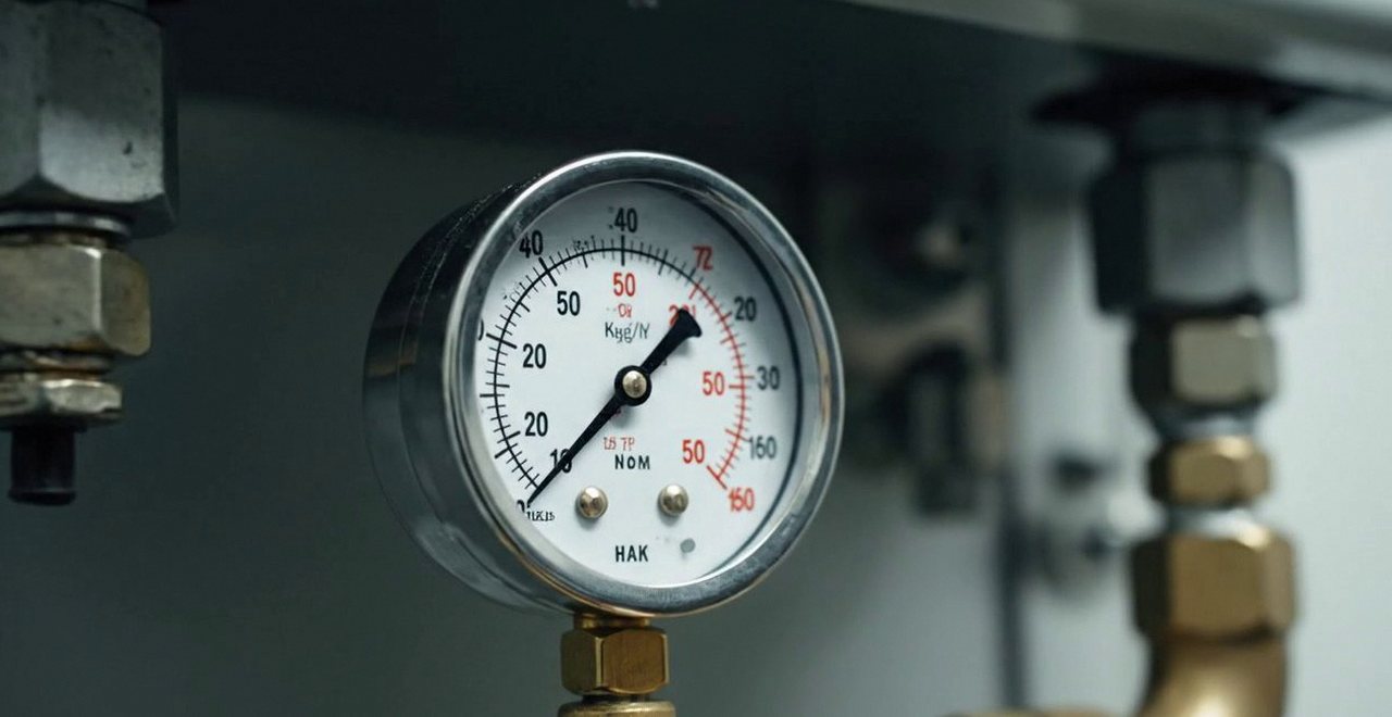 Tecnico che controlla il manometro della pressione dell'impianto, Verona e provincia, durante il lavaggio chimico dell'impianto di una caldaia Riello a San Bonifacio
