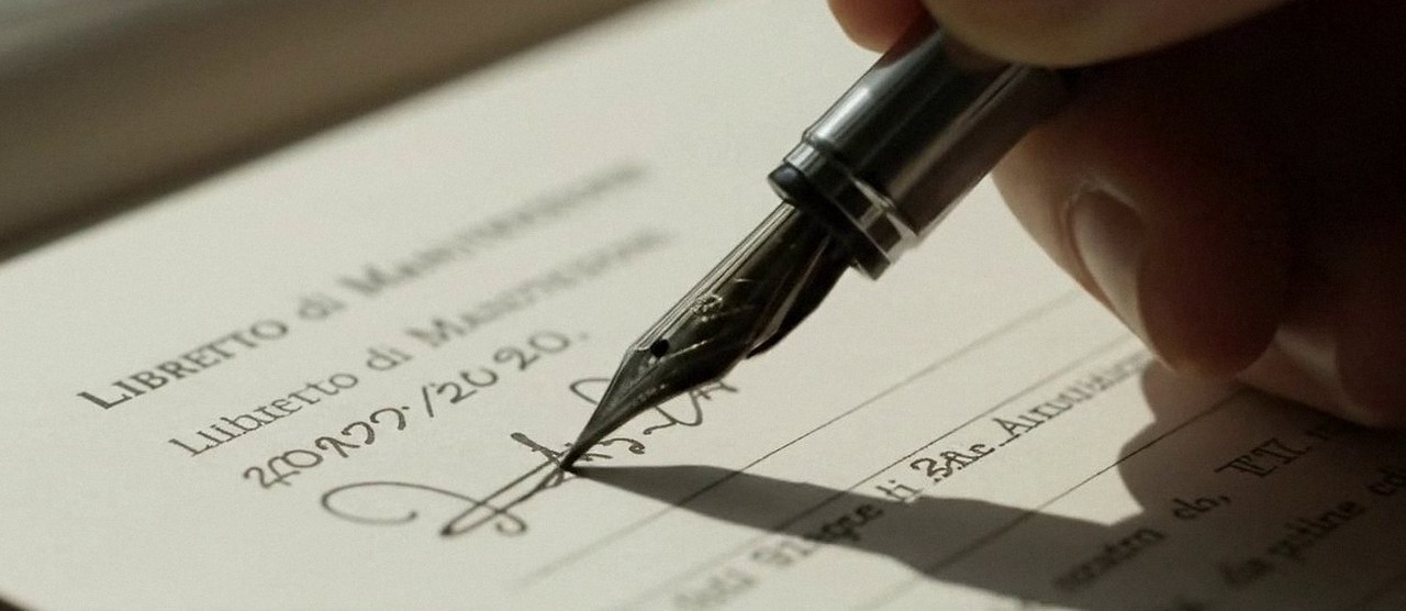 Firma sul libretto dell'impianto dopo l'intervento, durante la manutenzione di una caldaia Riello a Grezzana
