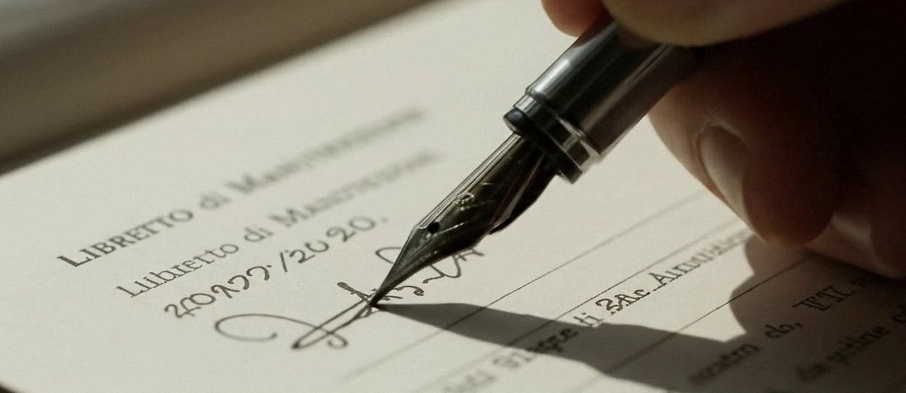 Firma sul libretto dell'impianto dopo l'intervento, durante la manutenzione di una caldaia Riello a Zevio