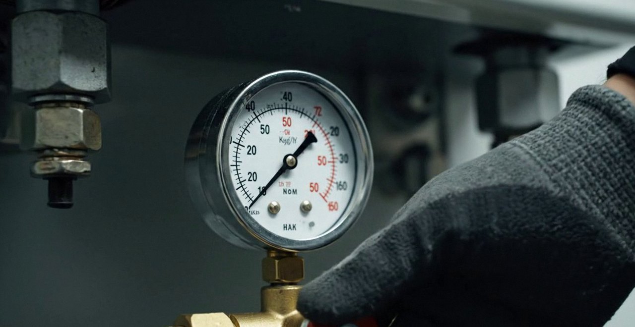 Manometro della pressione dell'impianto di riscaldamento, durante un pronto intervento di una caldaia Sime a San Bonifacio