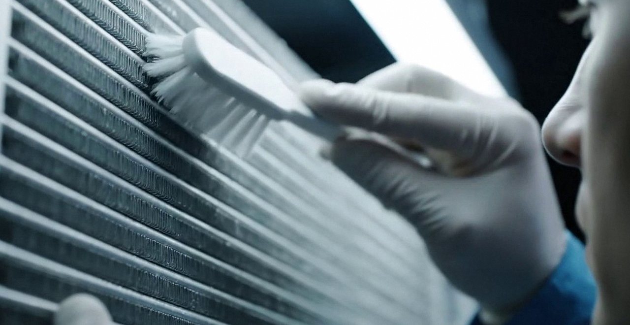 Tecnico che pulisce lo scambiatore di calore della caldaia, Verona e provincia, durante un pronto intervento di una caldaia Sime a Sommacampagna