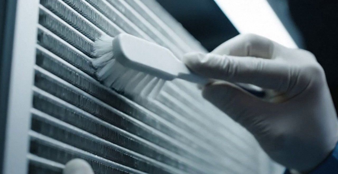 Pulizia dello scambiatore di calore con una spazzola, durante un pronto intervento di una caldaia Unical a Borgo Roma