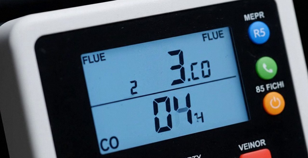 Analizzatore di combustione con le misure dei fumi, per leggere il codice errore di una caldaia Vaillant a Grezzana