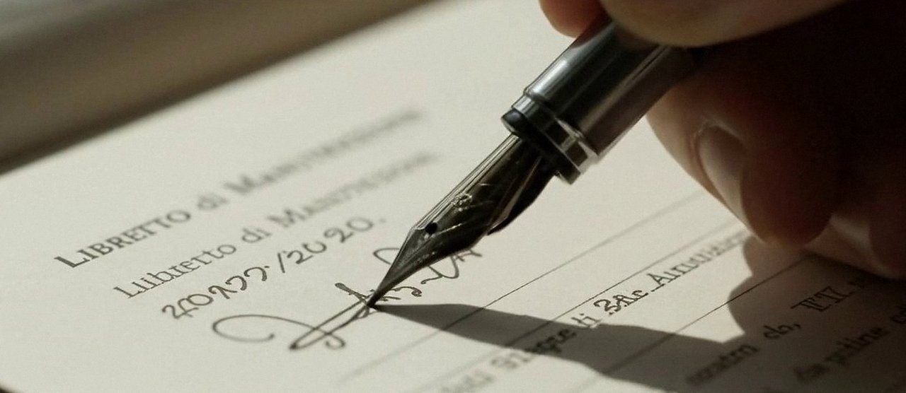 Firma sul libretto dell'impianto dopo l'intervento, durante la manutenzione di una caldaia Vaillant a Bardolino