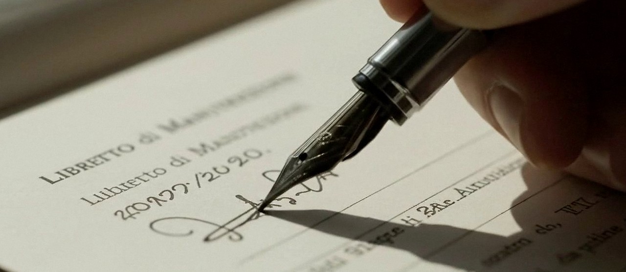 Firma sul libretto dell'impianto dopo l'intervento, durante la manutenzione di una caldaia Vaillant a Bovolone