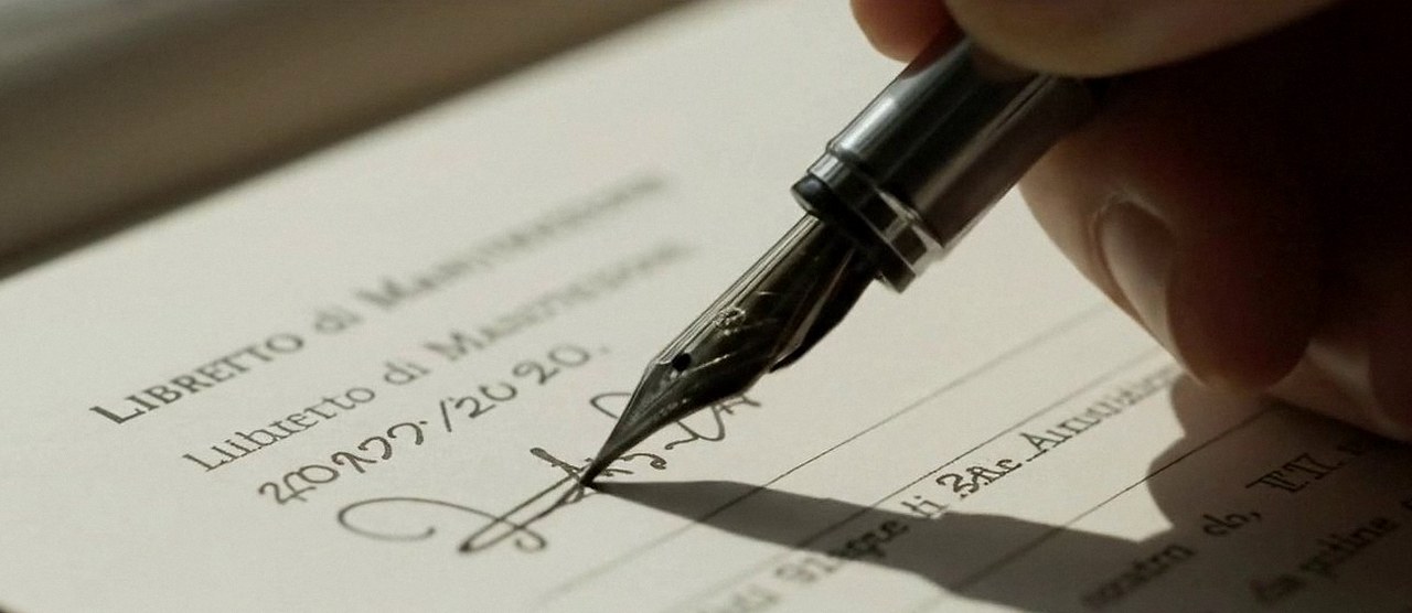 Firma sul libretto dell'impianto dopo l'intervento, durante la manutenzione di una caldaia Vaillant a Garda