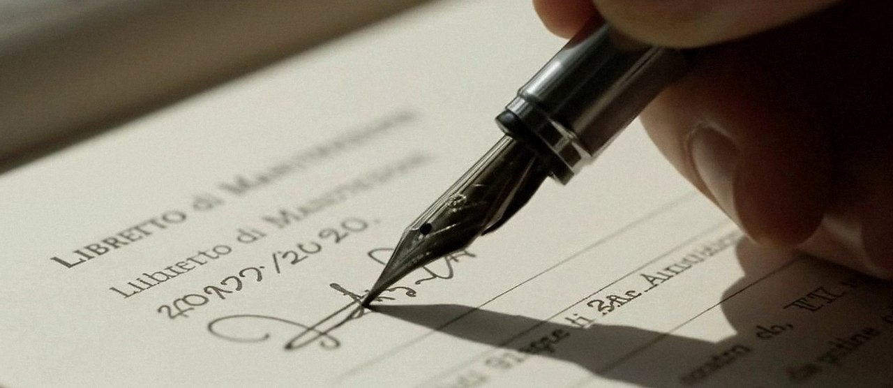 Firma sul libretto dell'impianto dopo l'intervento, durante la manutenzione di una caldaia Vaillant a Isola della Scala
