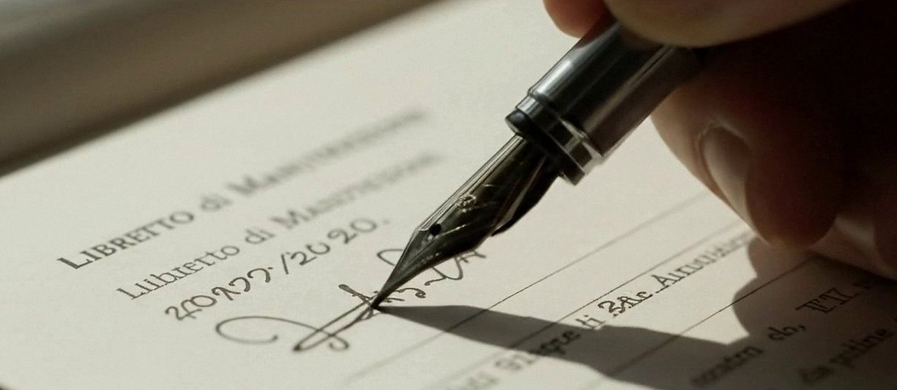 Firma sul libretto dell'impianto dopo l'intervento, durante la manutenzione di una caldaia Vaillant a Lazise