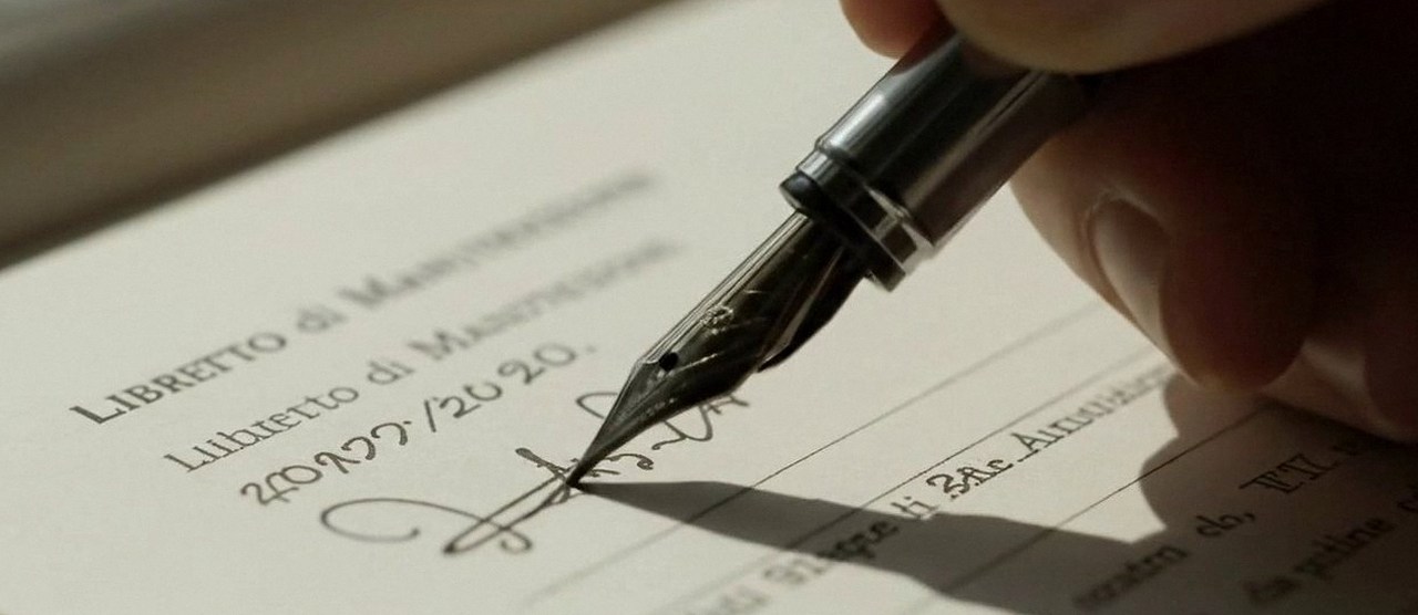 Firma sul libretto dell'impianto dopo l'intervento, durante la manutenzione di una caldaia Vaillant a Negrar di Valpolicella