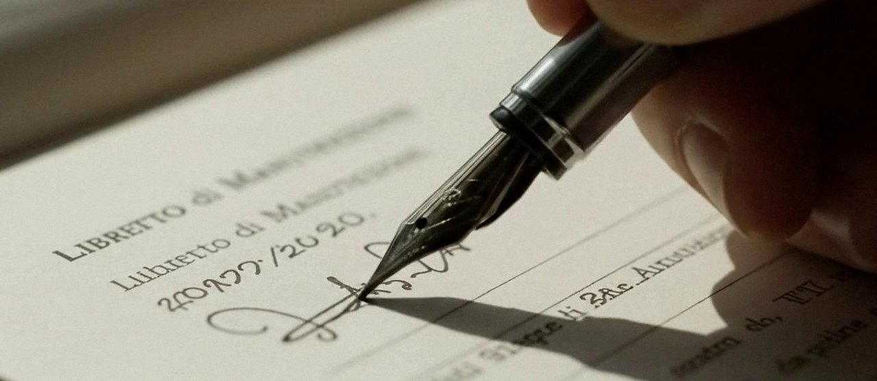 Firma sul libretto dell'impianto dopo l'intervento, durante la manutenzione di una caldaia Vaillant a Nogara