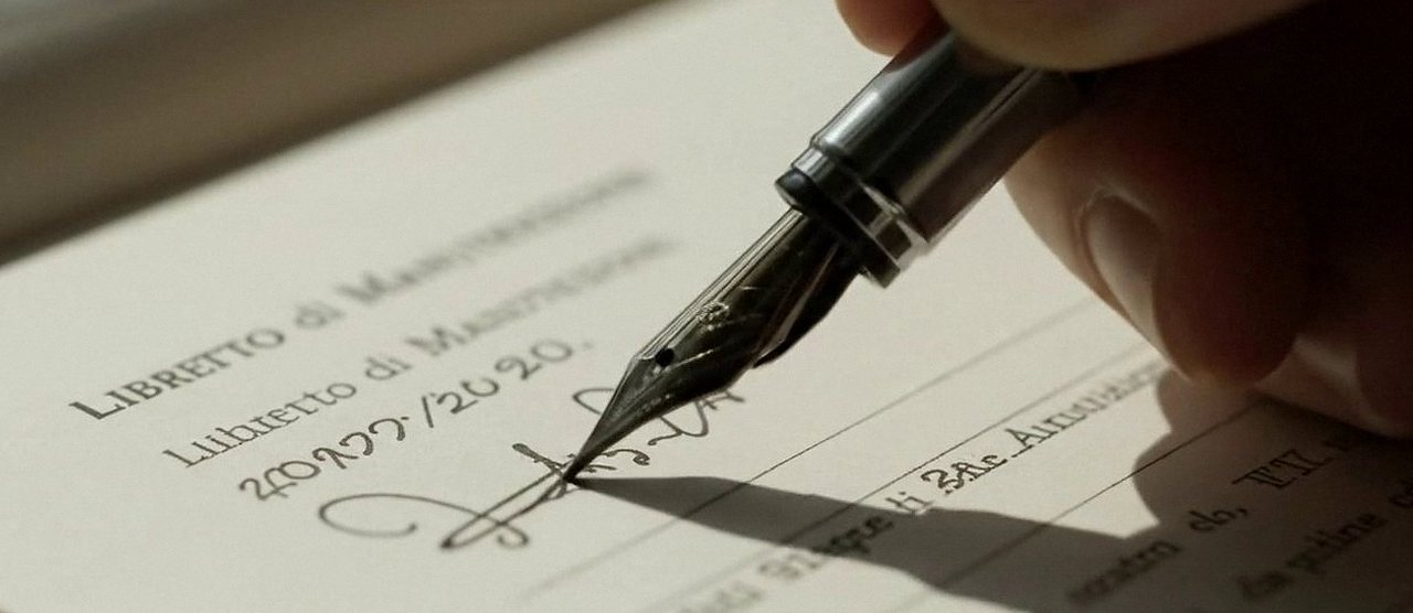 Firma sul libretto dell'impianto dopo l'intervento, durante la manutenzione di una caldaia Vaillant a Valeggio sul Mincio