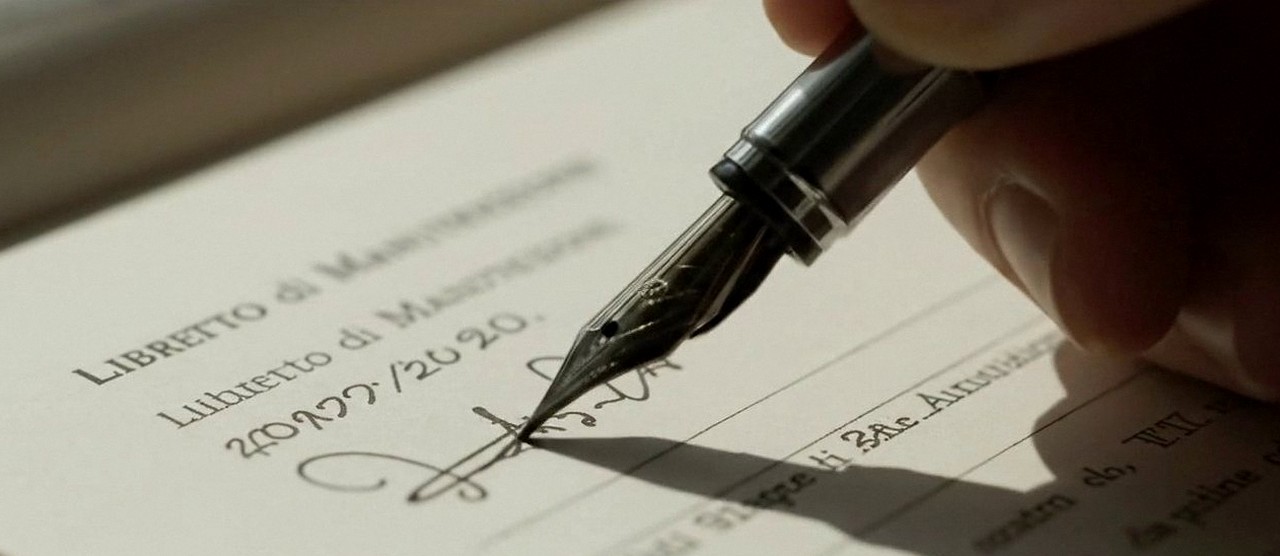 Firma sul libretto dell'impianto dopo l'intervento, durante la manutenzione di una caldaia Vaillant a Zevio