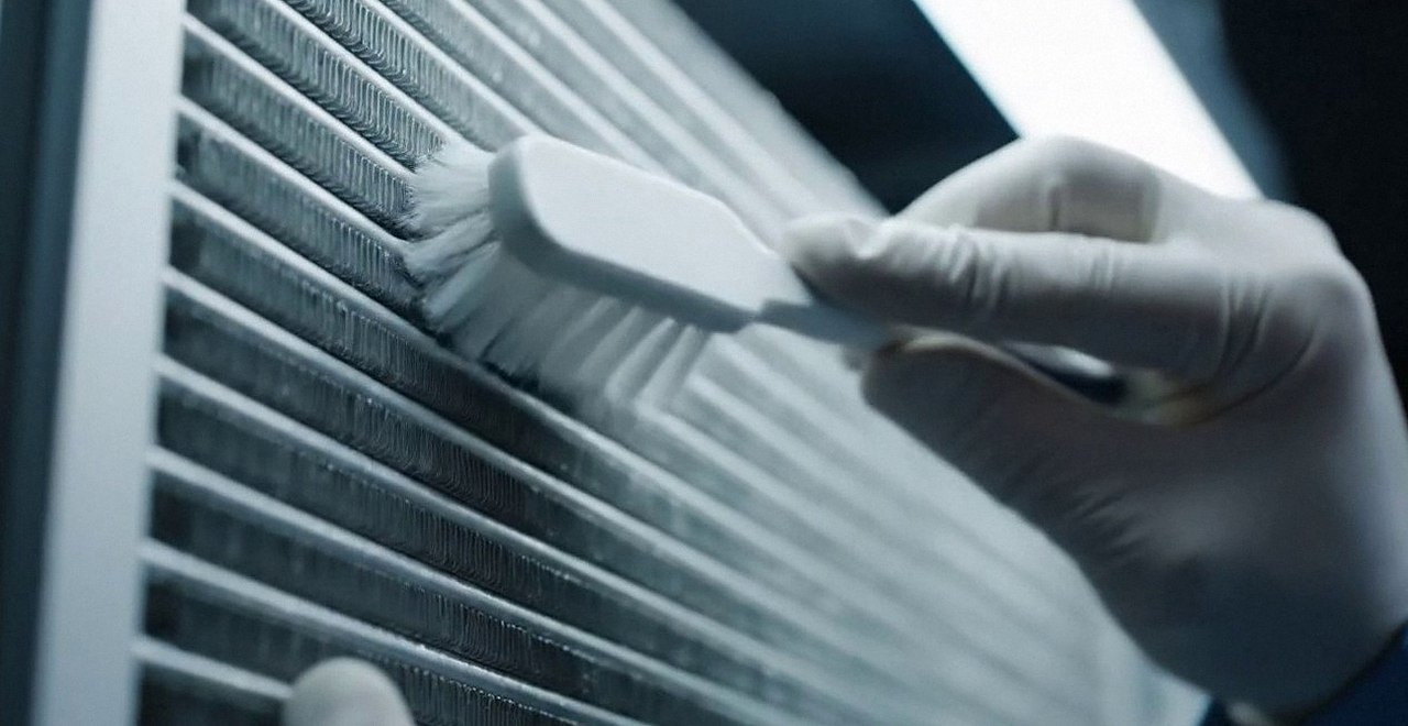 Tecnico che pulisce lo scambiatore di calore della caldaia, Verona e provincia, durante un pronto intervento di una caldaia Vaillant a Bardolino