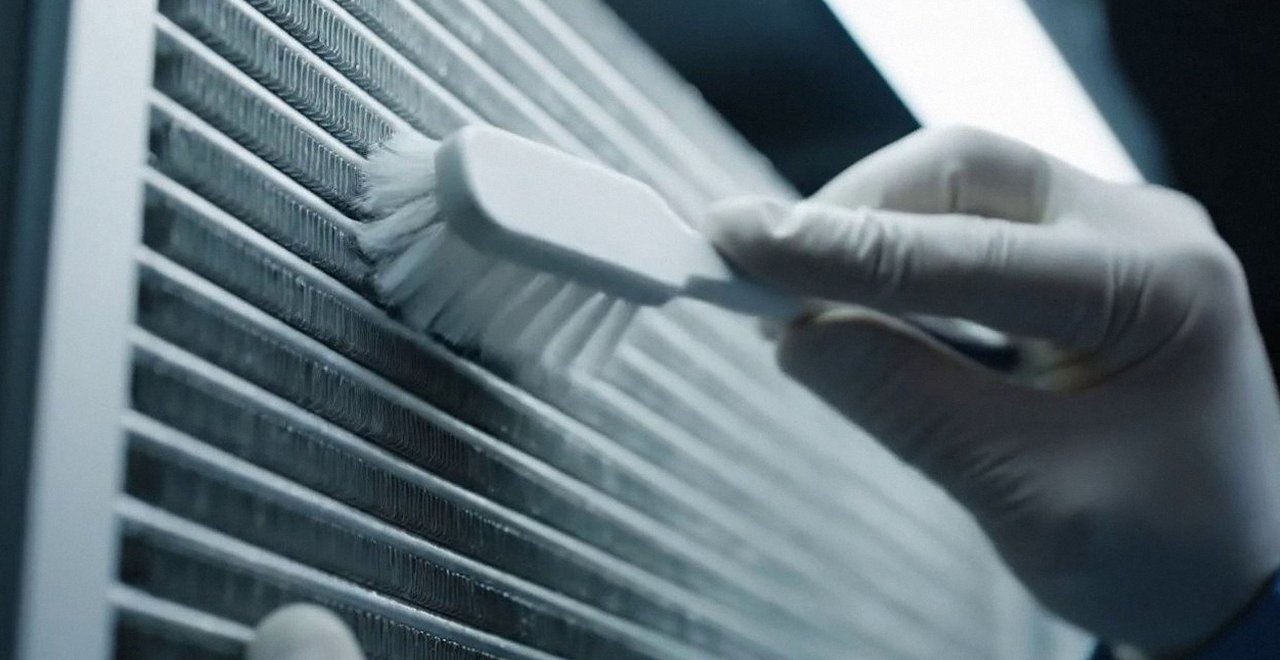 Tecnico che pulisce lo scambiatore di calore della caldaia, Verona e provincia, durante un pronto intervento di una caldaia Vaillant a Negrar di Valpolicella