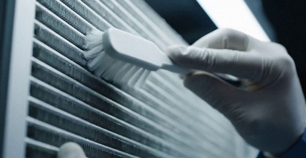 Tecnico che pulisce lo scambiatore di calore della caldaia, Verona e provincia, durante un pronto intervento di una caldaia Vaillant a San Martino Buon Albergo