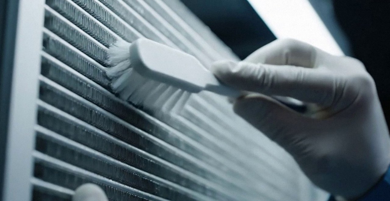 Tecnico che pulisce lo scambiatore di calore della caldaia, Verona e provincia, durante un pronto intervento di una caldaia Vaillant a Torri del Benaco