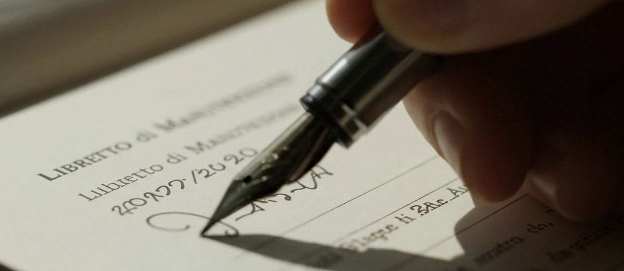 Firma sul libretto dell'impianto dopo l'intervento, per la dichiarazione di conformità di una caldaia Viessmann a Lavagno
