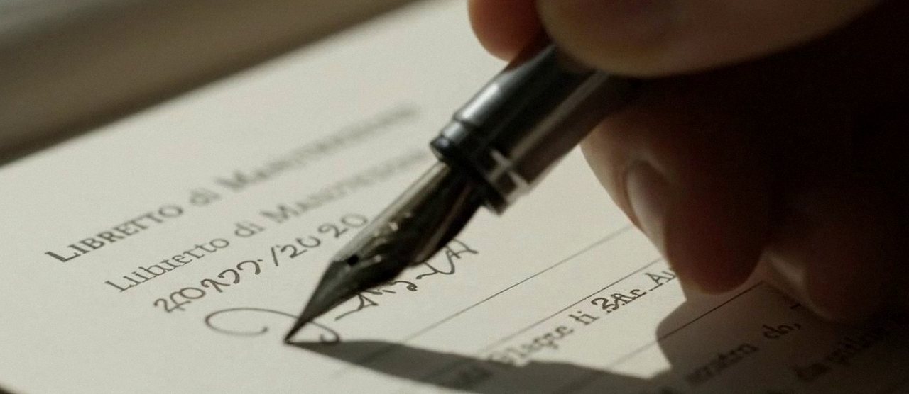 Firma sul libretto dell'impianto dopo l'intervento, per la dichiarazione di conformità di una caldaia Viessmann a Nogara