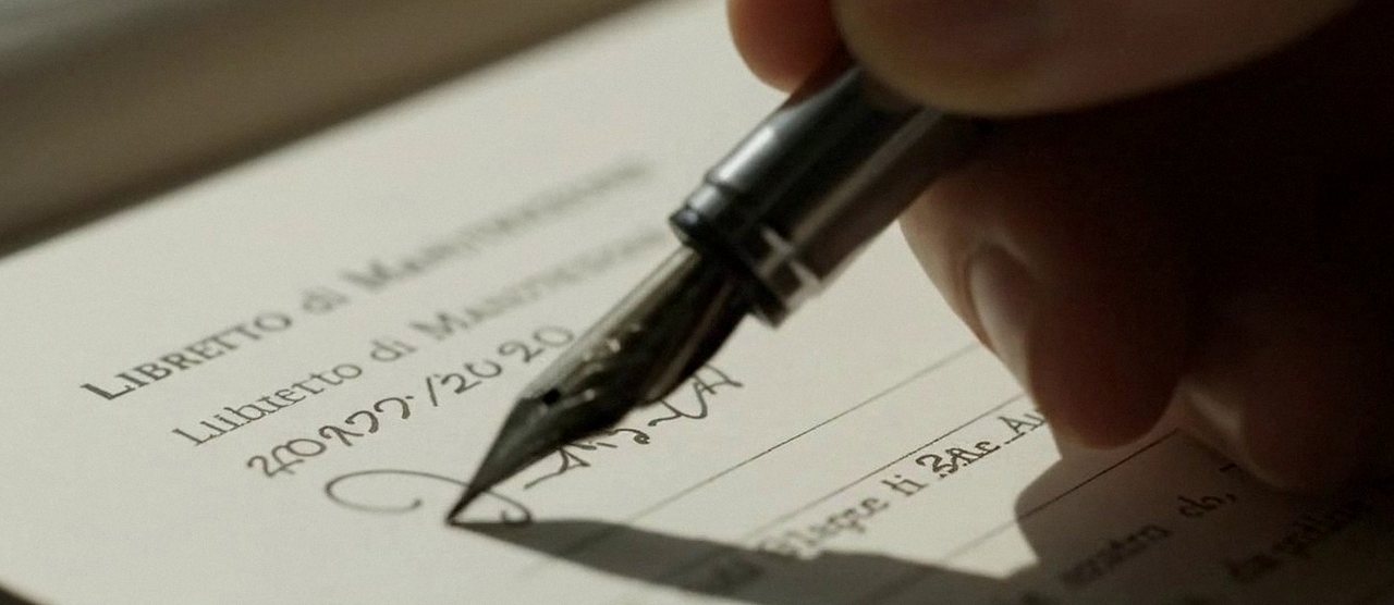 Firma sul libretto dell'impianto dopo l'intervento, per la dichiarazione di conformità di una caldaia Viessmann a Peschiera del Garda