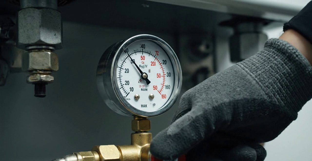 Tecnico che controlla il manometro della pressione dell'impianto, Verona e provincia