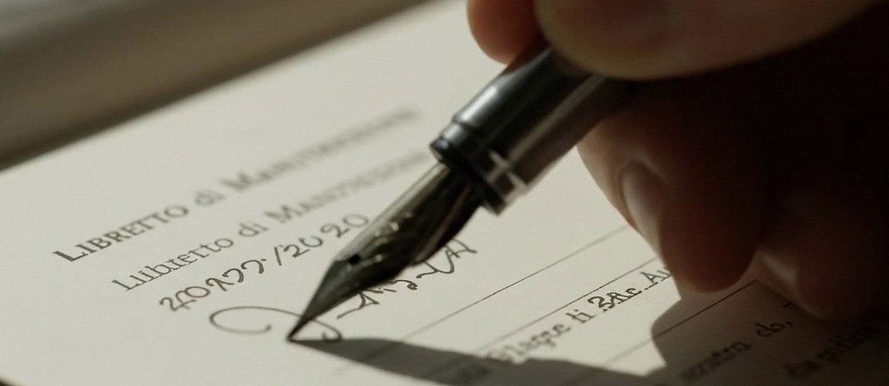 Manutenzione caldaia Viessmann a Castelnuovo del Garda Firma sul libretto dell'impianto dopo l'intervento, durante la manutenzione di una caldaia Viessmann a Castelnuovo del Garda