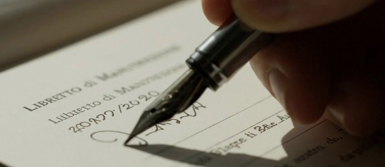 Firma sul libretto dell'impianto dopo l'intervento, durante la manutenzione di una caldaia Viessmann a Lavagno