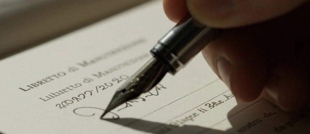 Firma sul libretto dell'impianto dopo l'intervento, durante la manutenzione di una caldaia Viessmann a Malcesine