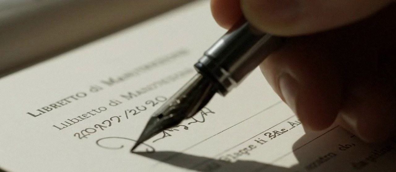 Firma sul libretto dell'impianto dopo l'intervento, durante la manutenzione di una caldaia Viessmann a Peschiera del Garda