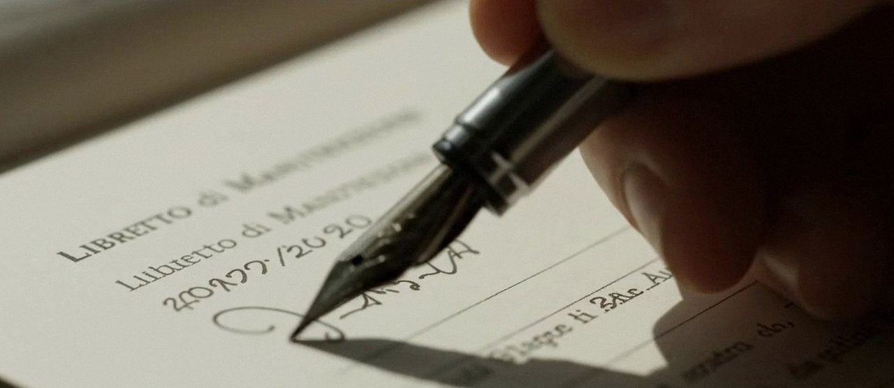 Firma sul libretto dell'impianto dopo l'intervento, durante la manutenzione di una caldaia Viessmann a Sant’Ambrogio di Valpolicella