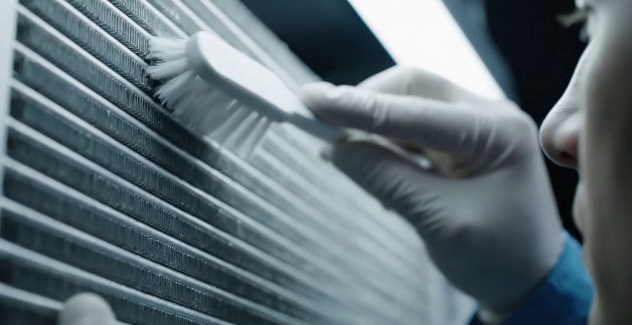 Pulizia dello scambiatore di calore con una spazzola, durante un pronto intervento di una caldaia Viessmann a Borgo Roma